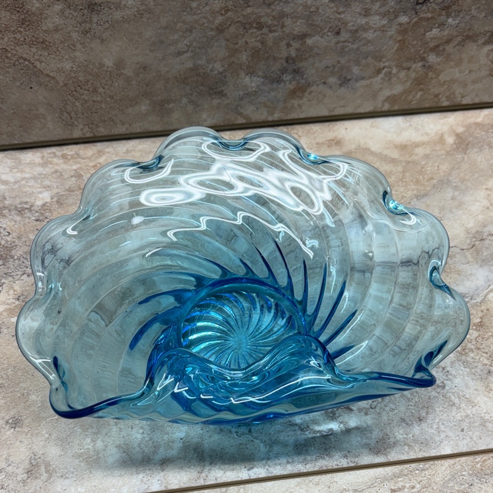 Candy Bowl Light Blue Glass folded Wave Candy Dish swirl Fuzed Glass design